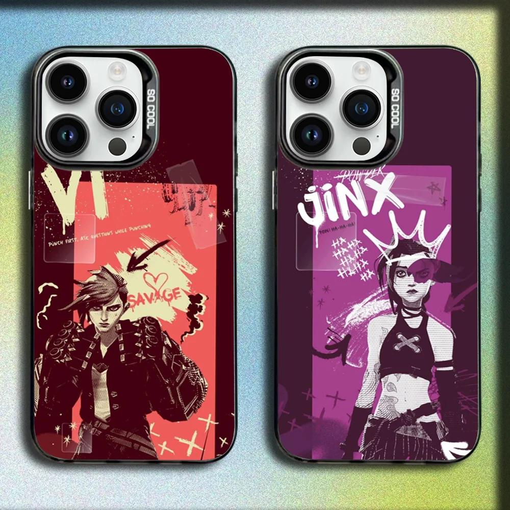 

VI Jinx Caitlyn Ekko Viktor Arcane Phone Case For iPhone 16,15,14,13,12,11,Mini,Pro,SE,MAX Gray Matte Silicone Black Cover