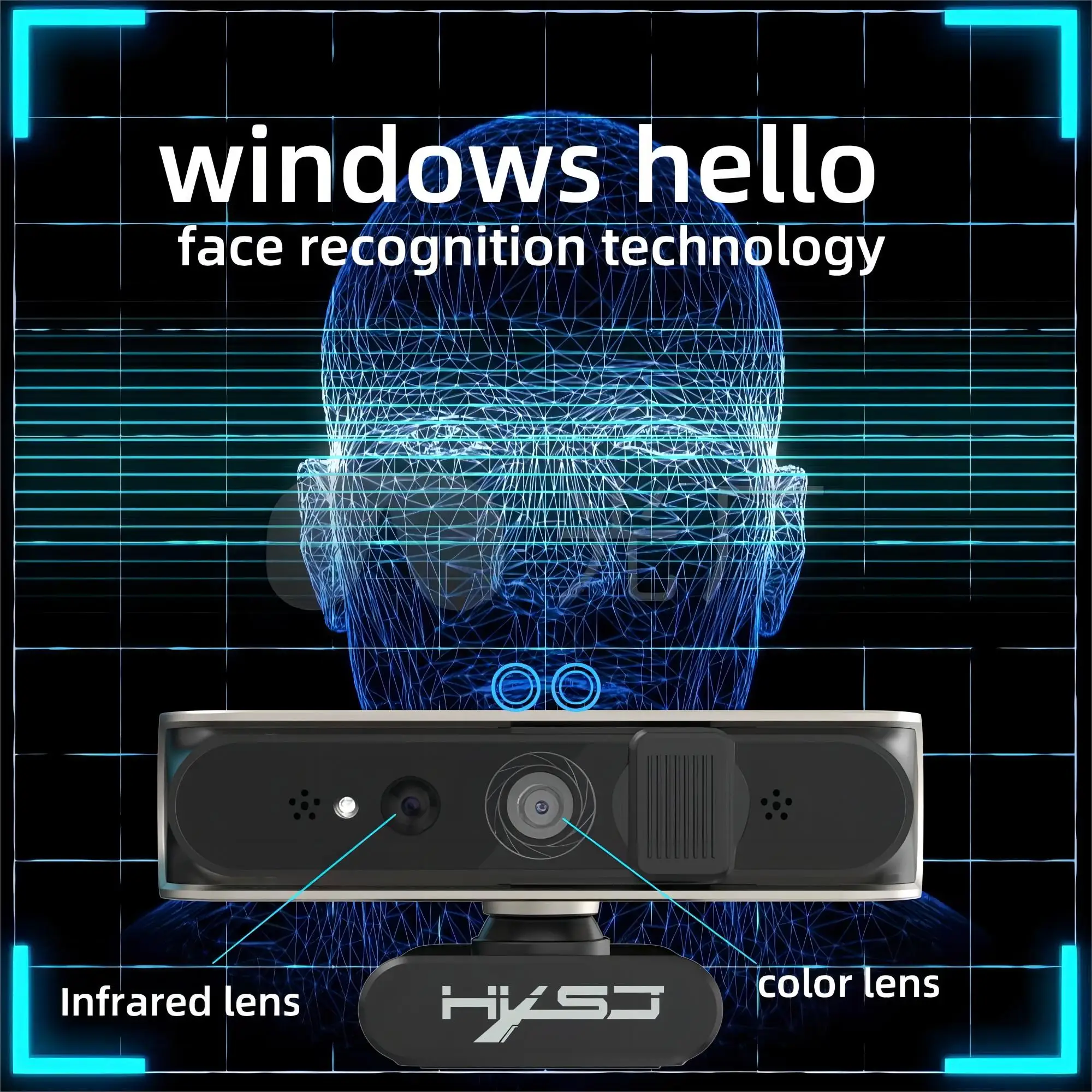 5M HD Webcam with Face Recognition, Built-in Digital Microphone, Privacy Cover, Tripod Support - Compatible with Windows