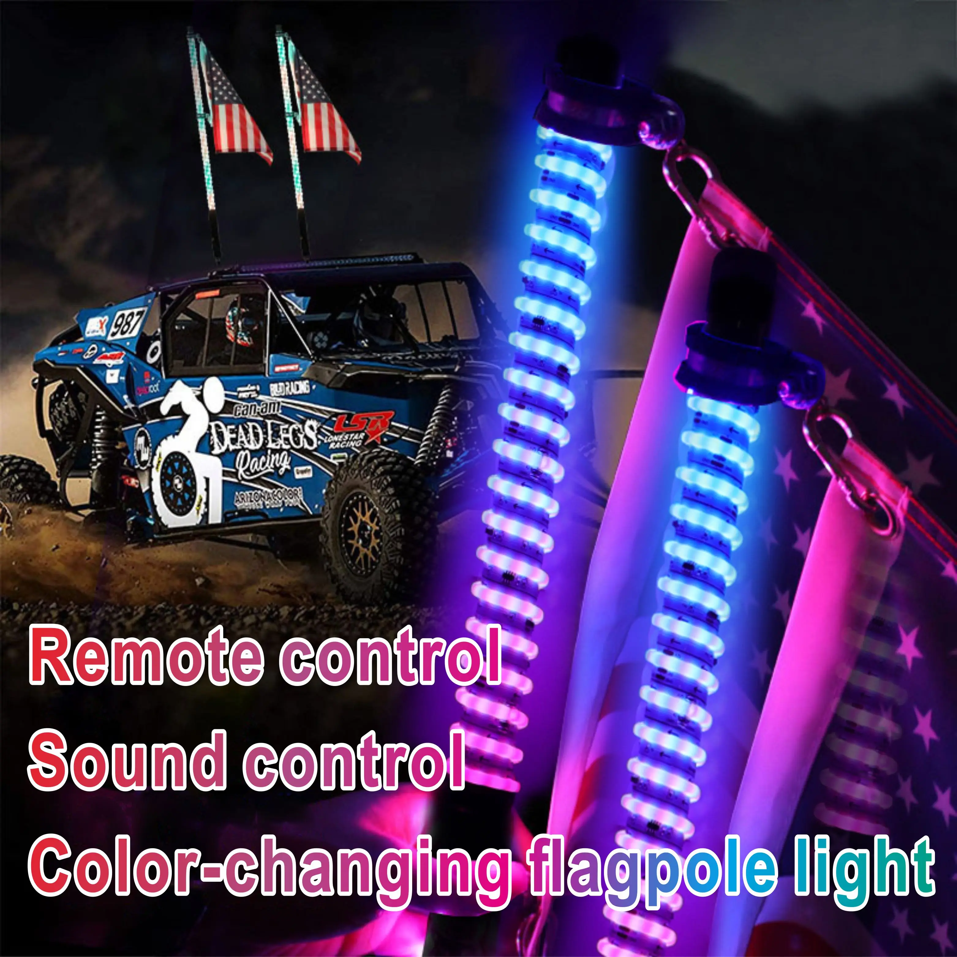 2FT LED Whip Lights: Lighted Antenna Whips for ATV  UTV  Polaris RZR  Off-Road Trucks Sand Buggies and Dune Flagpoles Can-Am Off