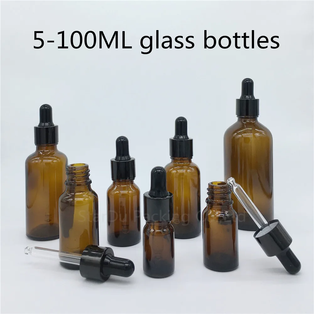 

200pcs 5ml, 10ml,15ml,20ml,30ML,50ml,100ml Amber Glass Bottle With Dropper Essential Oil Bottle ,Perfume Bottle