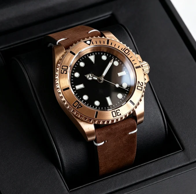 Tandorio Miyota 8215 Solid CuSn8 Bronze Mechanical Men's Watch 200m Waterproof Sapphire Crystal Glass 40mm Diver Bronze Watch