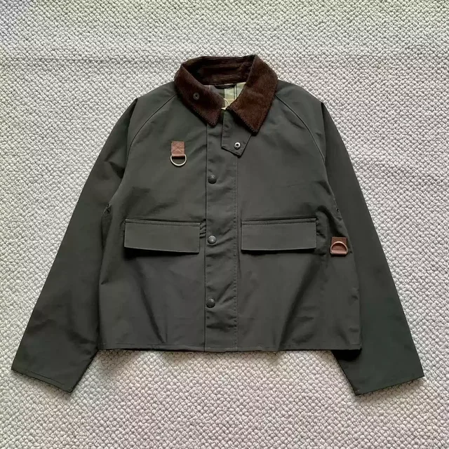 

Japanese retro plaid Barbour Os Spey wax-free short jacket with corduroy collar and waterproof windbreaker
