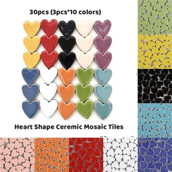 30pcs(3pcs*10colors) Porcelain Heart Shape Mosaic Tile 120g DIY Craft Mosaic Making Ceramic Tiles 2.2*2.3*0.5cm