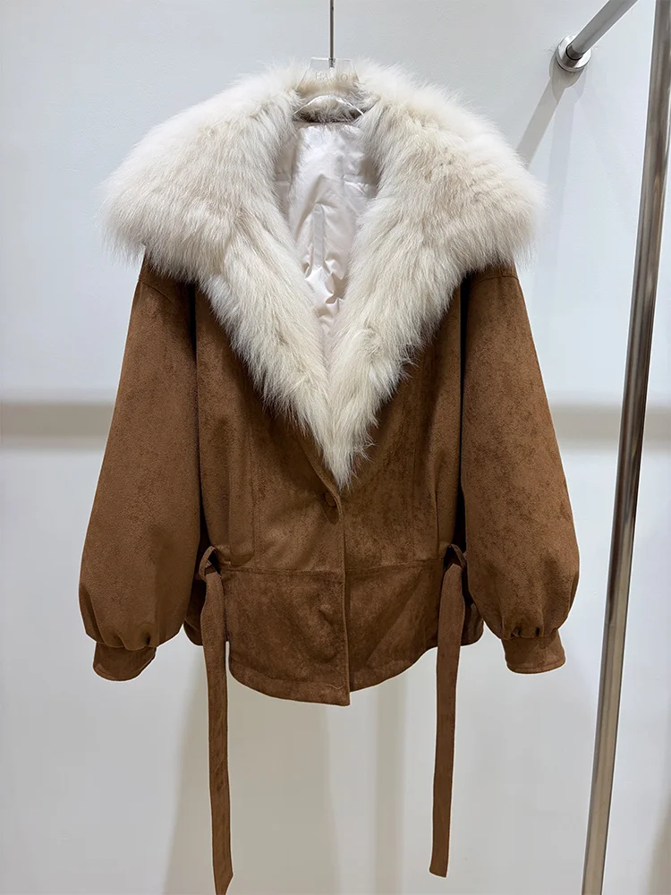Winter Women's Natural Fox Fur Jacket Fur Strip Sewed Toghter Collar Goose Down Coat Style Warm Thick Jacket Warm Thick Coat