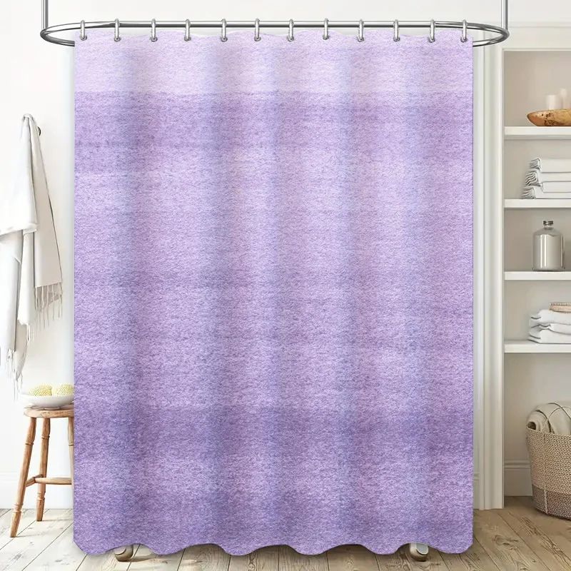 Purple Gradient Shower Curtain Waterproof Bath Mat Decorative Liner for Bathtub Soft Fabric, Mildew Resistant, Non-Slip (White B