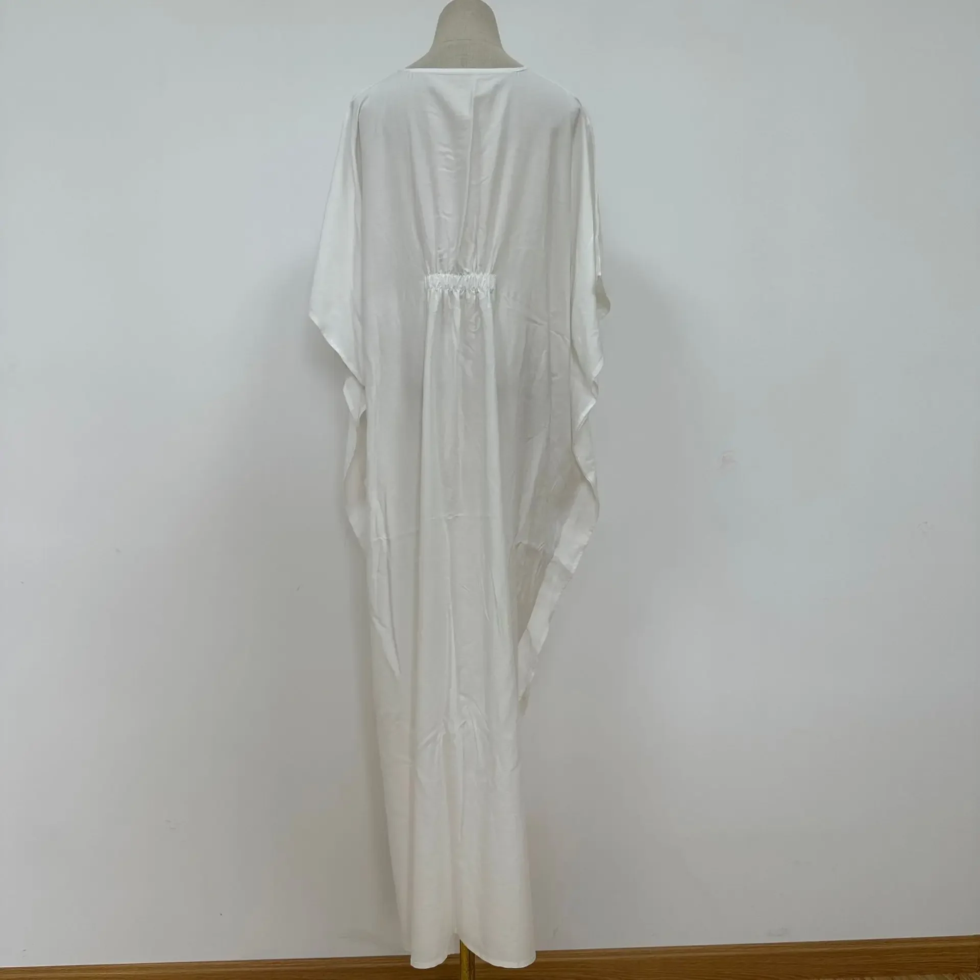 Caftans monocromáticos com decote em v feminino, vestido tamanho grande, maiô, coberturas, rayon