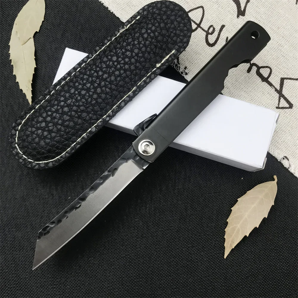 Folding Mini Pocket Knife With PU Sheath Tanto Blade Aluminum Alloy Handles Tactical Outdoor Hunting Self-defense Tool Knives