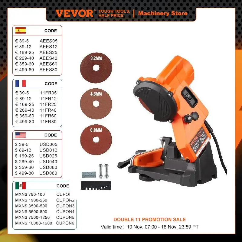 VEVOR Electric Chainsaw Sharpener 140W Saw Blade Sharpener 5700RPM Professional Bench Chain Sharpening Tool with Grinding Wheels