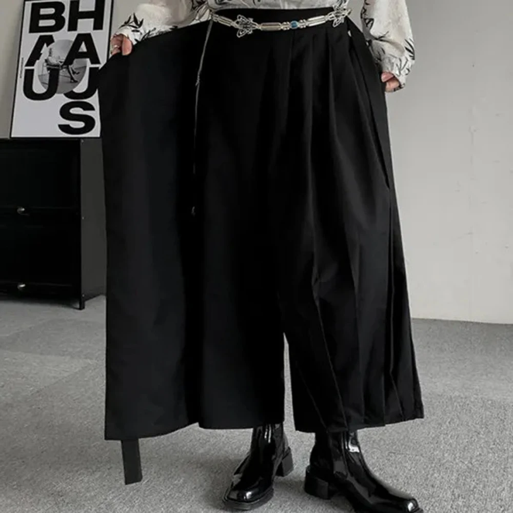 

Summer New Men's Solid Color Fake Two-Piece Wide-Leg Pants Chinese Retro Fashion Trend Casual Loose Oversize Niche Men's Bottoms