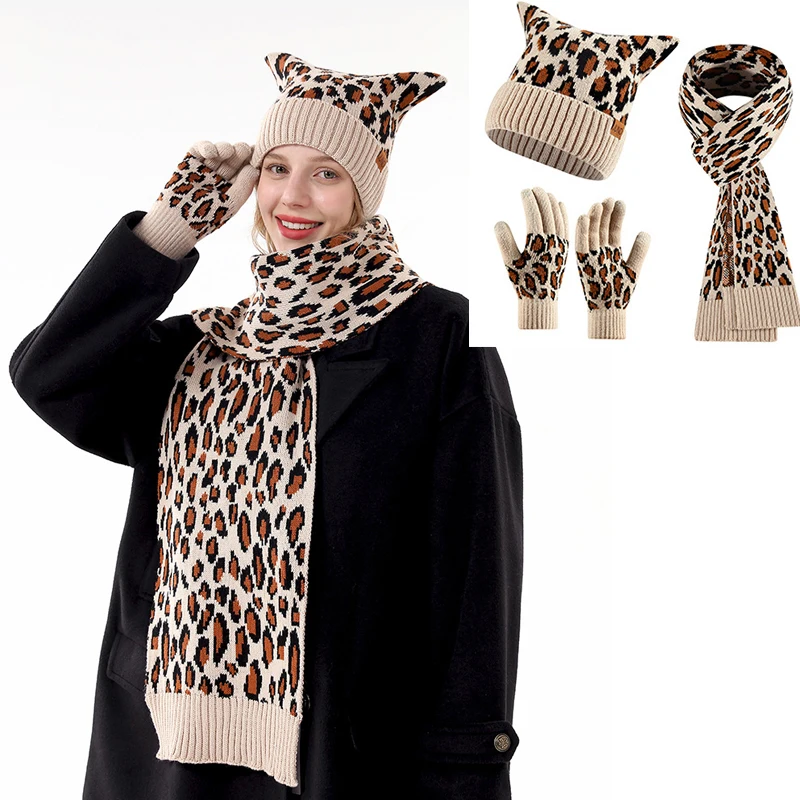 New Womens Winter Warm Knit Crochet Beanie Hat Touchscreen Gloves Long Neck Scarf Set Fashion Warm Knit Caps
