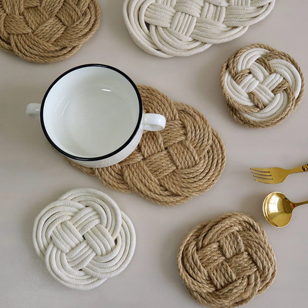 

3Pcs Woven Cup Coasters Vintage Decorative Table Mats Heat Resistant Place Mats Household Tableware Photography Supplies