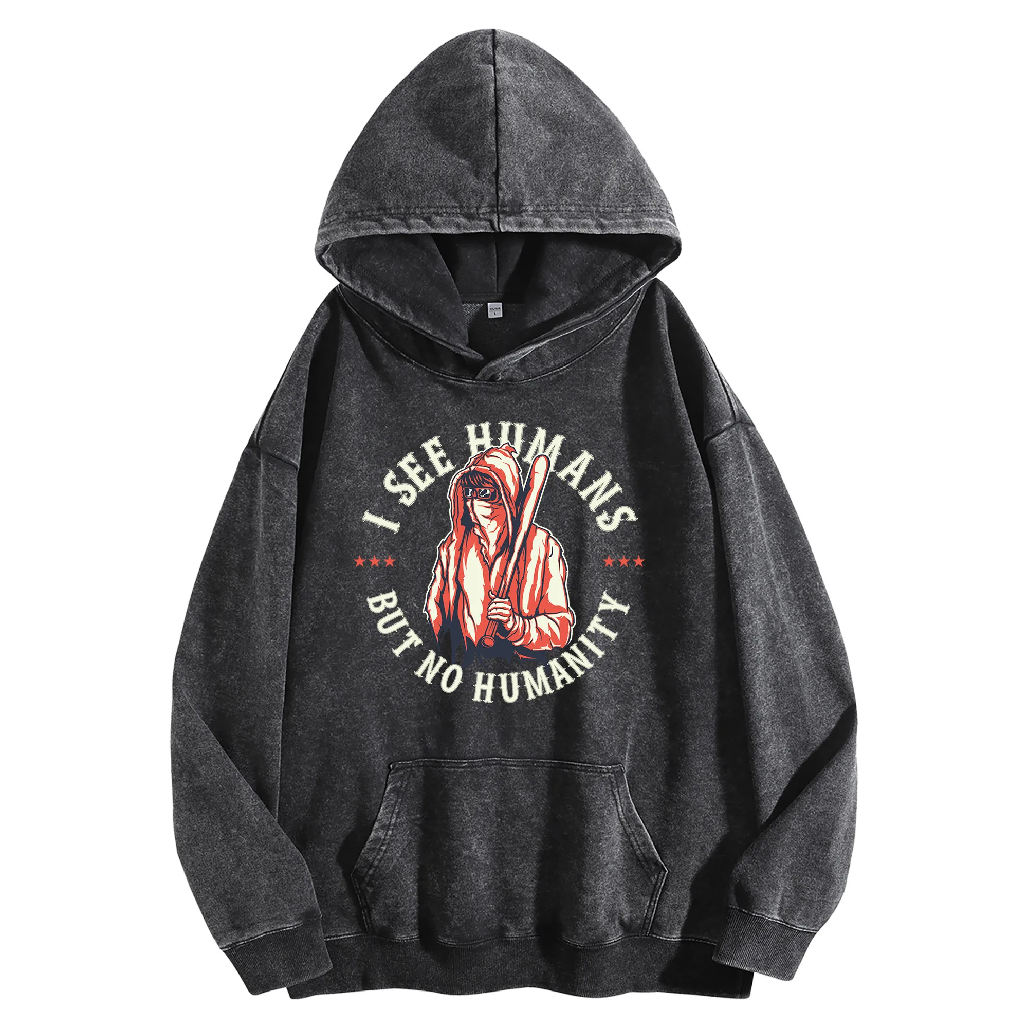 

I SEE HUMANS Графический принт 400 г Винтажная стираная толстовка унисекс большого размера уличная одежда пуловер осень/зима коллекция