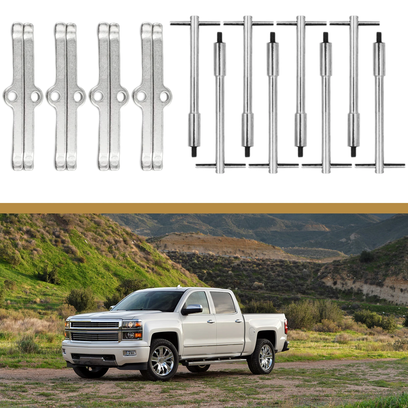 

Bolts Tabs Chrome Tall T-Bar Valve Cover Hold Down Set Valve Cover T-Bar Set Compatible for SB 265 283 302 305 307 327 350 400