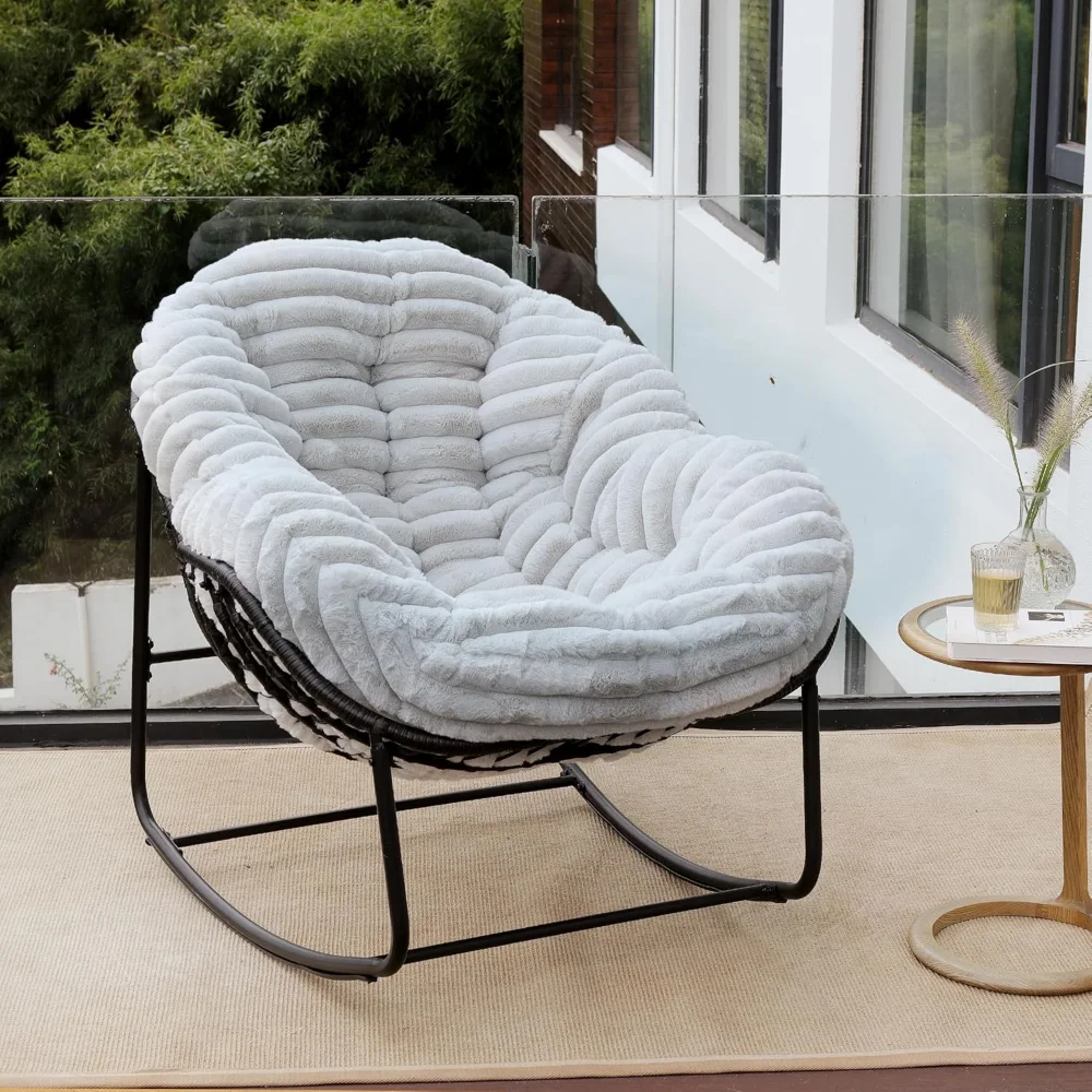 

Outdoor Rocking Chair, Patio Wicker Egg Chair, Indoor Comfy Oversized Papasan Chair with Padded Cushion