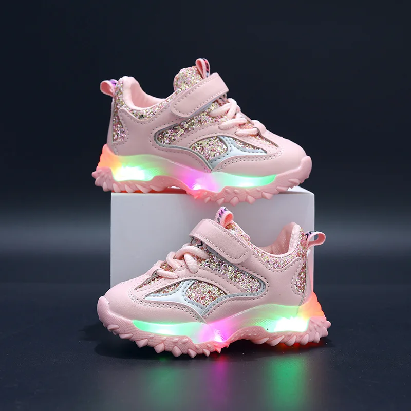 2024 Summer Sneakers Kids Fashion Girls LED Light Shoes Letter Mesh Breathable  Luminous Shoes Casual Sports Shoes Boys Shoes