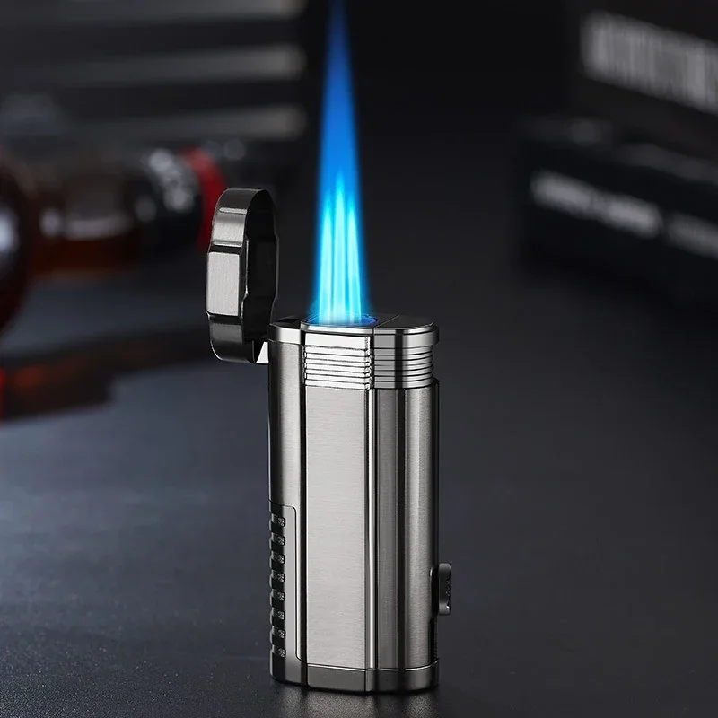 Triple Torch Butane Gas Turbine Jet Lighter Cigar Drilling Metal Outdoor Windproof Cigarette Camping Kitchen Man Gift Lighter