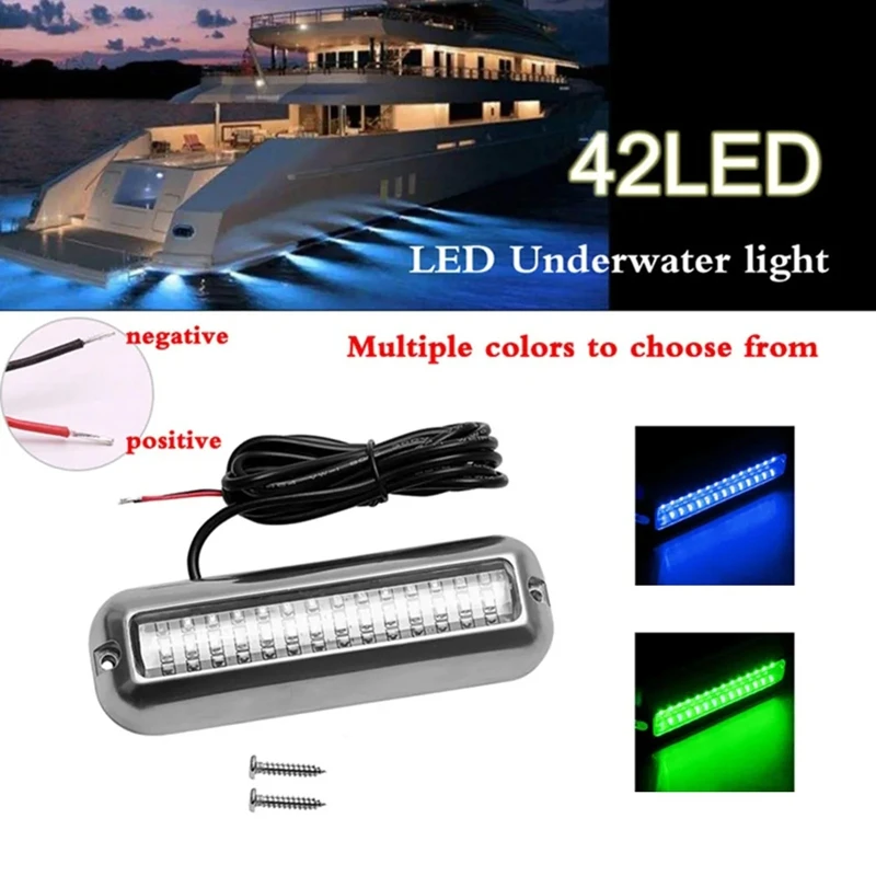 2PCS 42LED Yacht Underwater Light Stainless Steel Marine Boat Lamp Underwater Lamp IP68 Waterproof 80W Boat Accessories