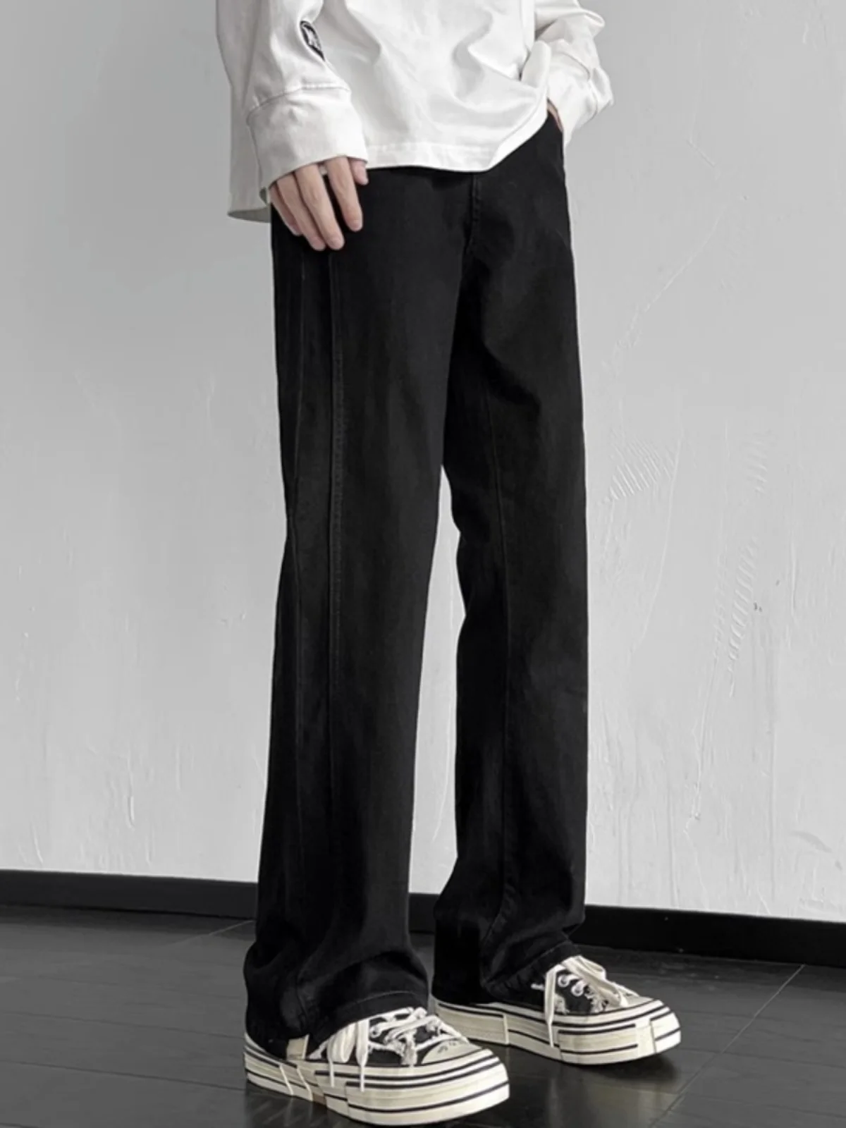 العصرية الأمريكية الرجعية متوهج الجينز الرجال الصيف فضفاض مستقيم شارع العليا ثنى واسعة الساق سراويل تقليدية ملابس الشباب القطن الدنيم