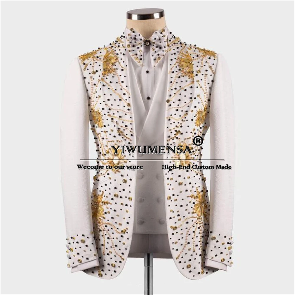 Metallic Jewelry Ornament Men Wedding Tuxedo Tailor-made Man Formal Party Groom Suits Banquet Prom Blazer Trajes De Hombre 3 Pcs