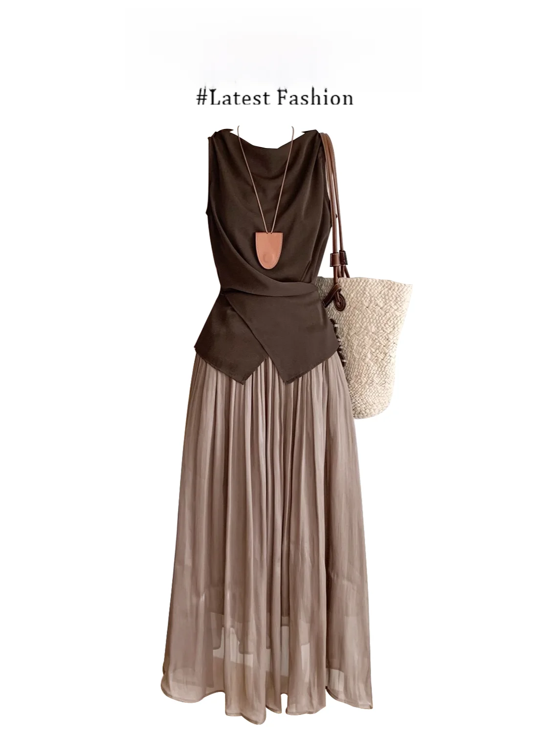 

Parkyeon Casual Wide Leg Pants Set Irregular High Collar Sleeveless Fashion Top Bottom Ensemble for Young Women Summer Wear