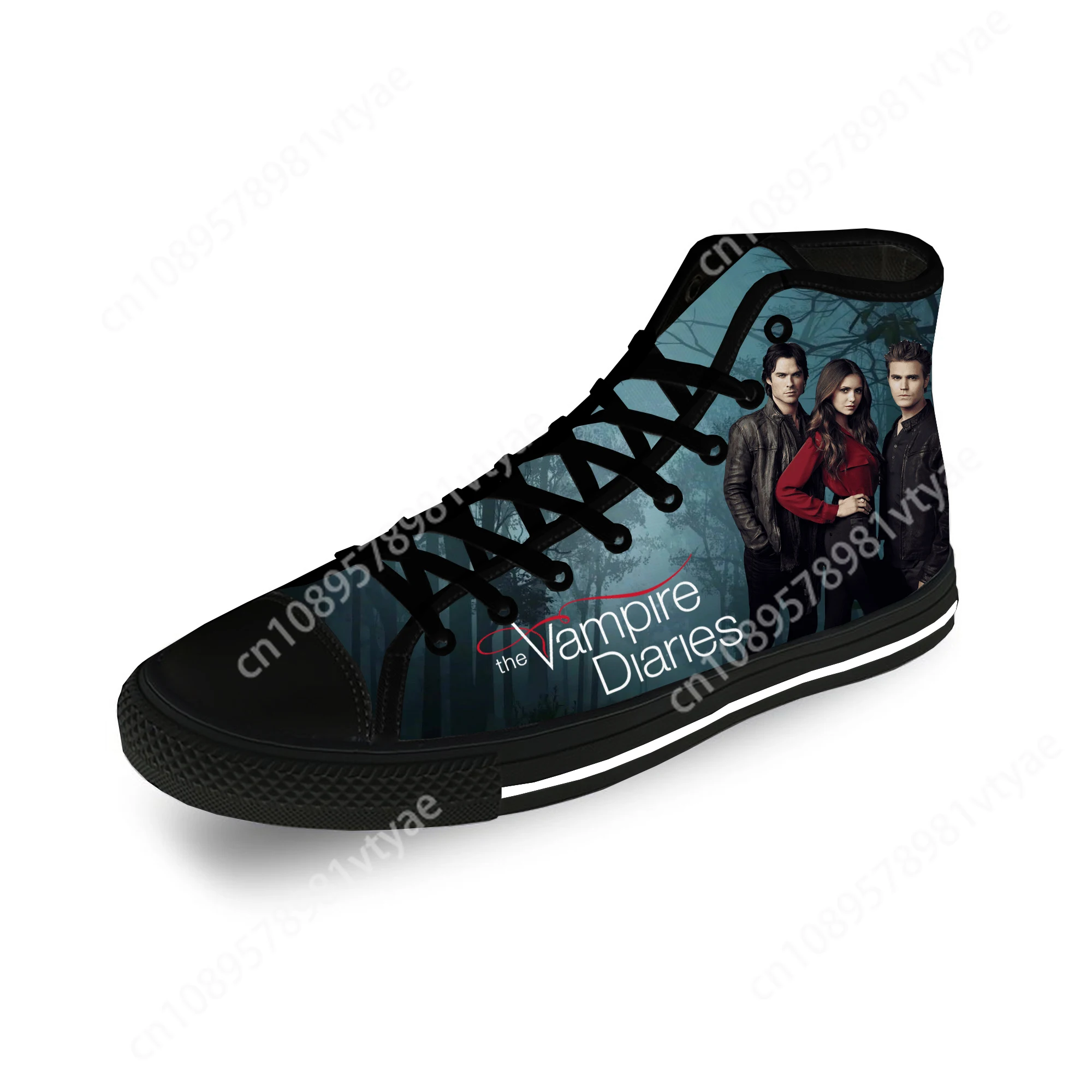 The Vampire Diaries High Top Sneakers Mens Womens Teenager Casual Shoes Canvas Running Shoes 3D Print Lightweight shoe Black