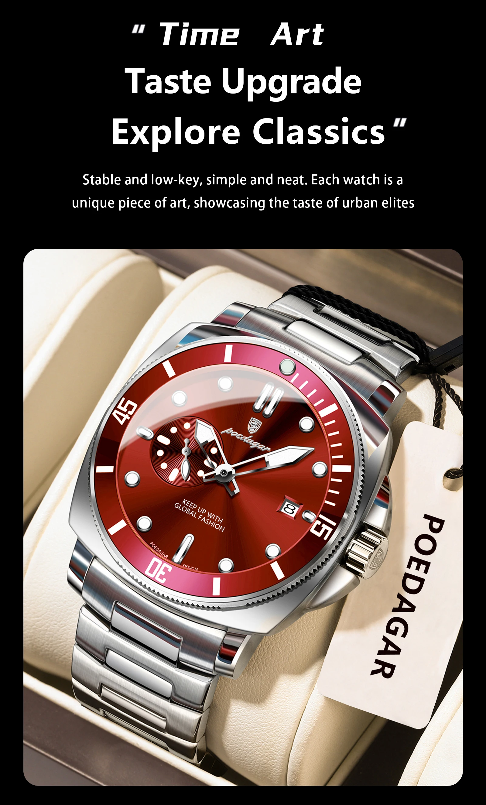 POEDAGAR Luxus Trendy Männer Uhr Wasserdicht Leucht Datum Edelstahl Männliche Uhr Quarz Business Sport herren Uhren Reloj – Detail 3