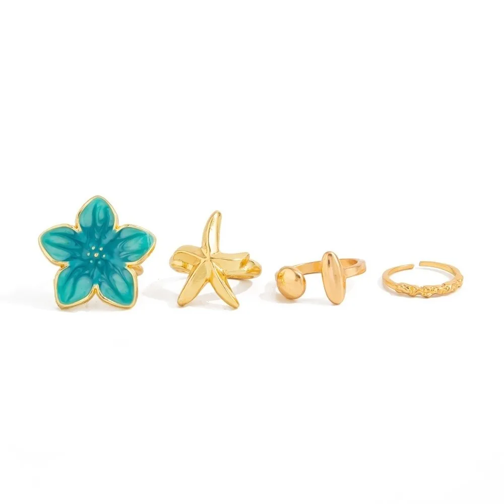 Blue Enamel Toe Ring Jewelry Wrinkle Detail Bright Tone Flower Starfish Toe Ring Open Frame Starfish Form Metal Foot Ring