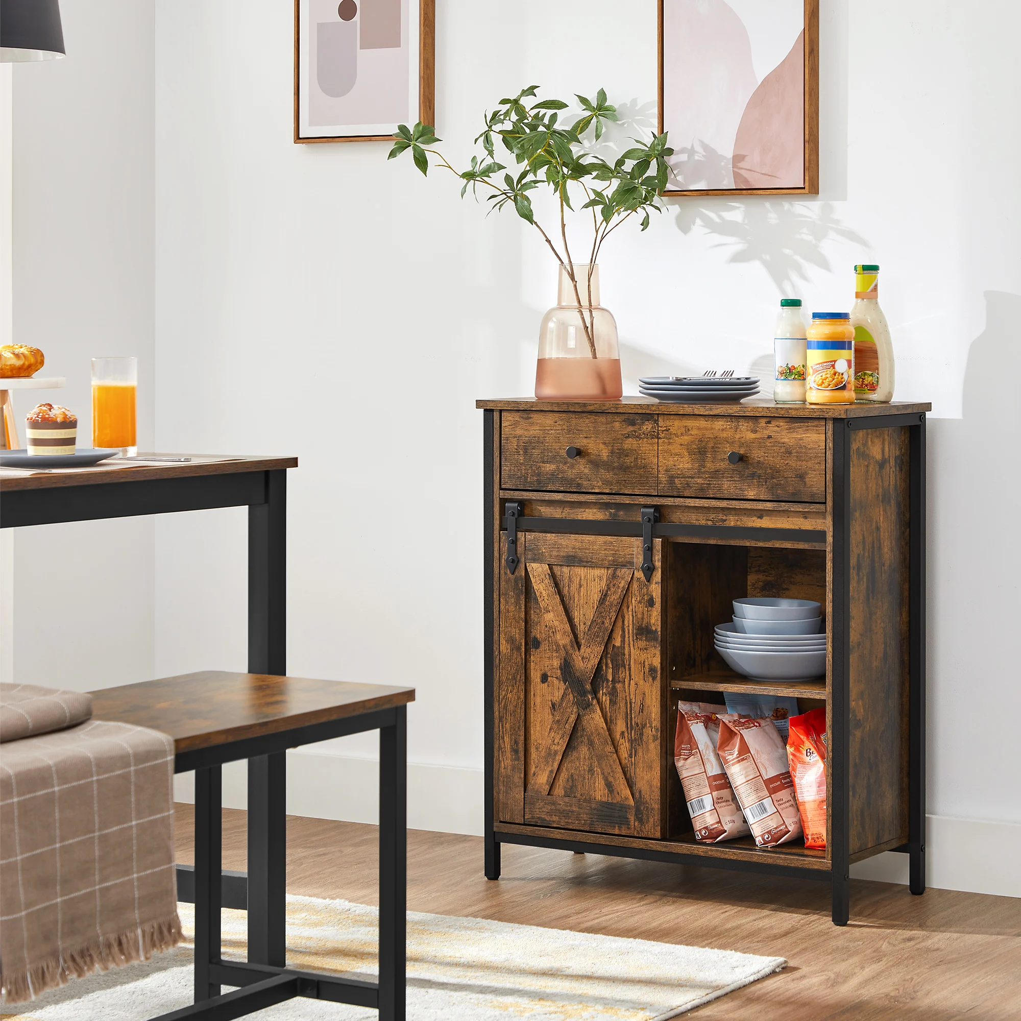 VASAGLE Storage Cabinet, Sideboard and Tv Cabinet, Freestanding Floor Cabinet with 1 Drawer and Sliding Barn Door