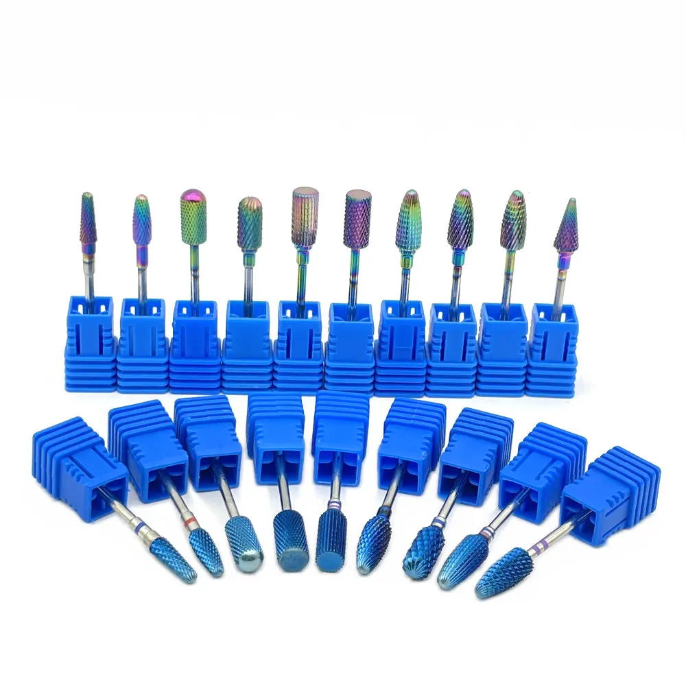 Blue/Rainbow Tungsten Carbide Bur Nano Coating Nail Drill Bit Metal Bits For Manicure Nail Drill Accessories Dental Carbide Bur