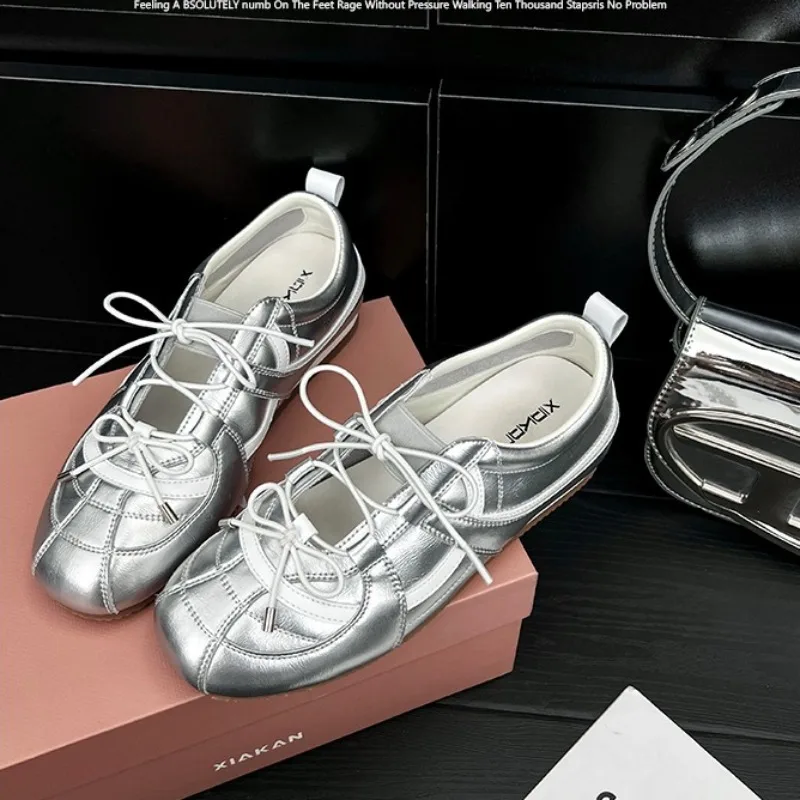 

High Quality Silver Mary Jane Shoes Soft Sole Single Shoes 2026 New Inner Height Increase 5cm Ballet Training Shoes for Women 신발