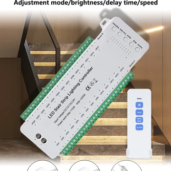 28 steps staircase lighting controller with PIR motion sensor 28 channels stairway LED strip lamp with IR remote Dimmer DC12V 24V 420W