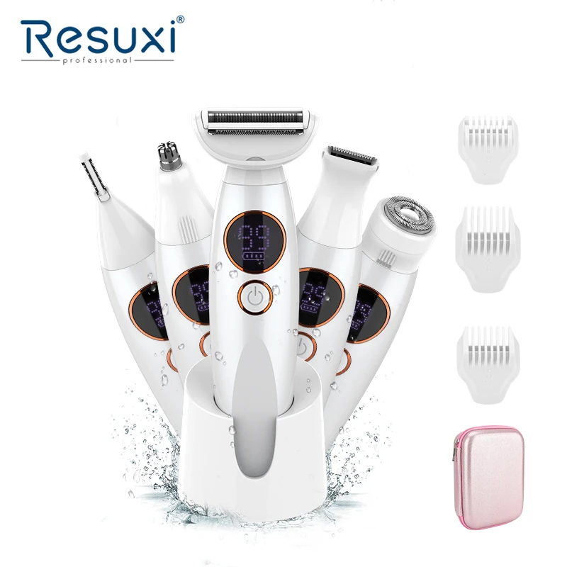 

Новый комплект для ухода за телом Resuxi 733 Lady 5 в 1, безболезненная перезаряжаемая водонепроницаемая бритва для тела IPX7, электробритва для женщин