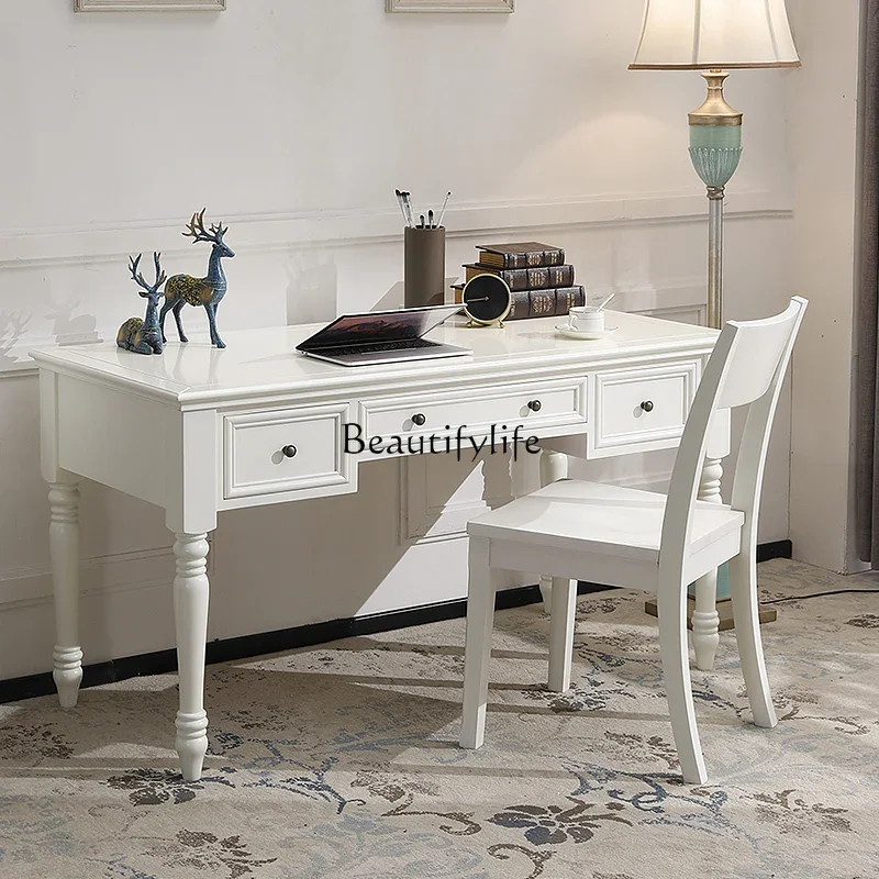 

American solid wood white desk simple small apartment room home writing desk bedroom study office computer desk