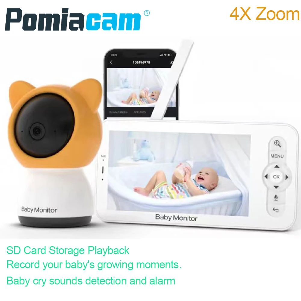 

Baby Monitor 4X Zoom 5inch HD Screen 1080P 2-way Talk Night Vision Temperature & Sound Detect Alarm Feeding Reminder BABY5