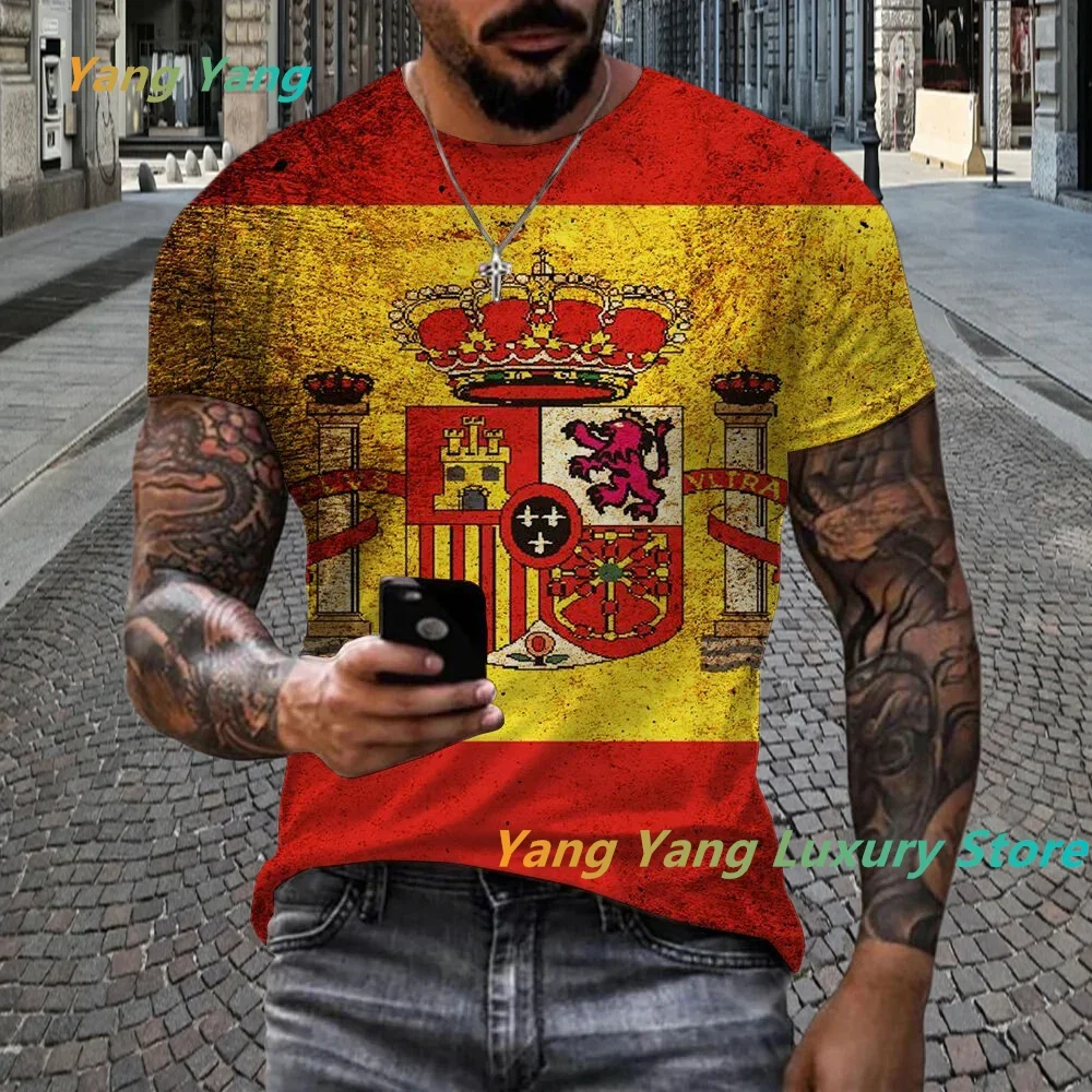 Newest Cool Summer Unisex Spain Flag 3D Print T-Shirt Men Casual Spain T-shirt Short Sleeve Printing 3d Oversized T Shirt jersey