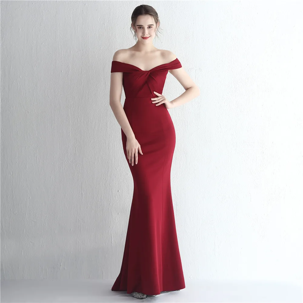 

Satin new slim One-shoulder length Celebrity dinner Slim fishtail skirt wedding car model show sexy Maxi dresses for women