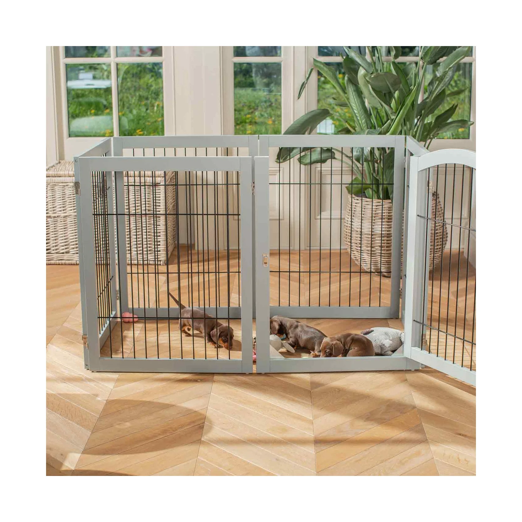 

Staircase Doorway Freestanding Wooden Dog Gate Foldable Pet Door Indoor Fence 6 Panels Dog Barrier For Sale