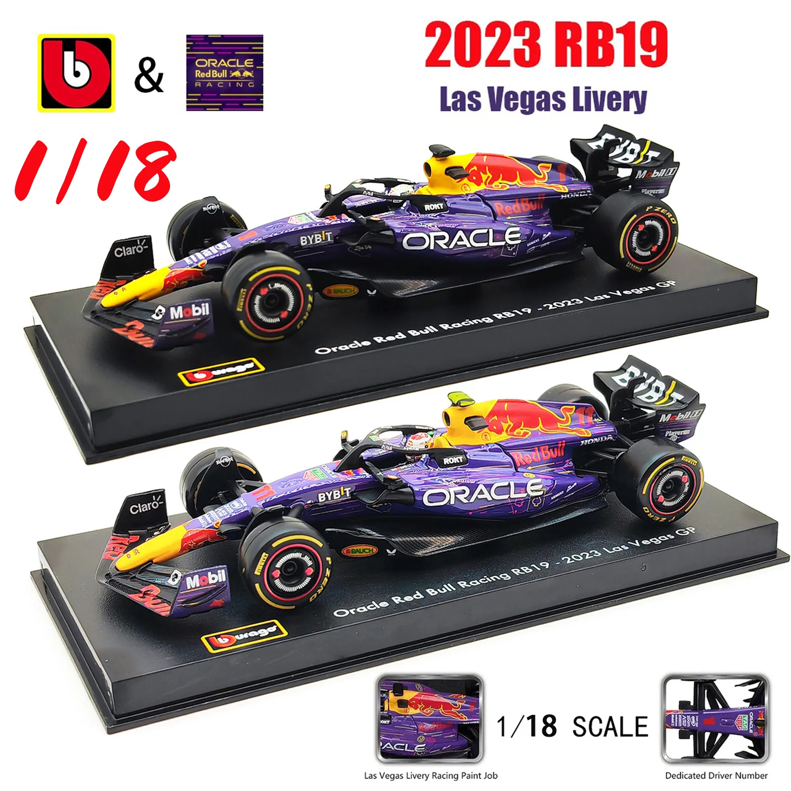 Bburago 1:18 Red Bull RB19 2023 Miami Las Vegas GP #16 #55 F1 Racing Formula Car Static Diecast Alloy Model Car