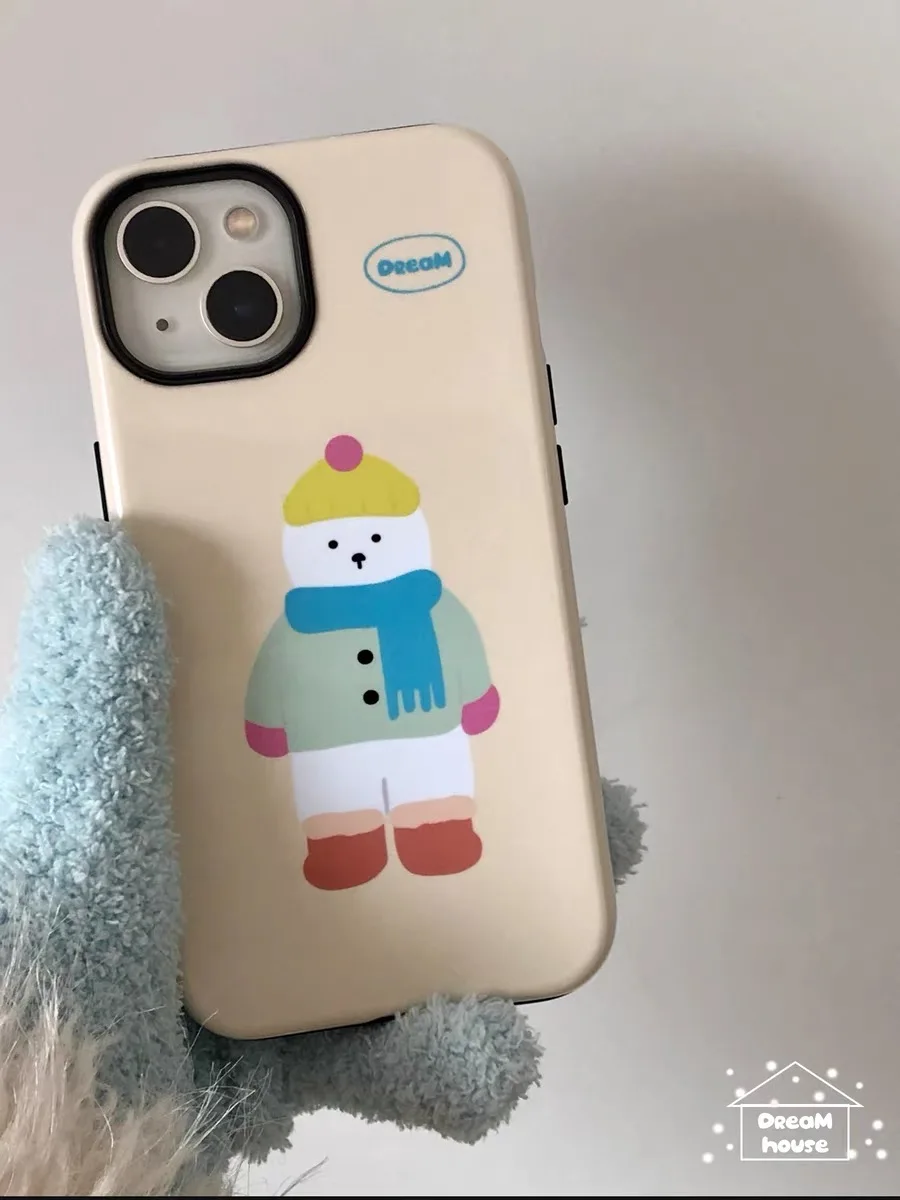 Ins Korean Winter Little White Cute Bear Yellow Ase for IPhone 15 14 13 Pro Max 12 11 Pro Plus XR XS Shockproof Ultra Thin Cover