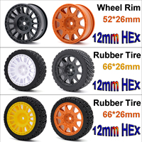4PCS RC Rally Truck Drift On-Road Racing Cars Wheels and Tires 52/66mm 12mm HEX for 1/10 Tamiya Traxxas HSP HPI RedCat Kyosho