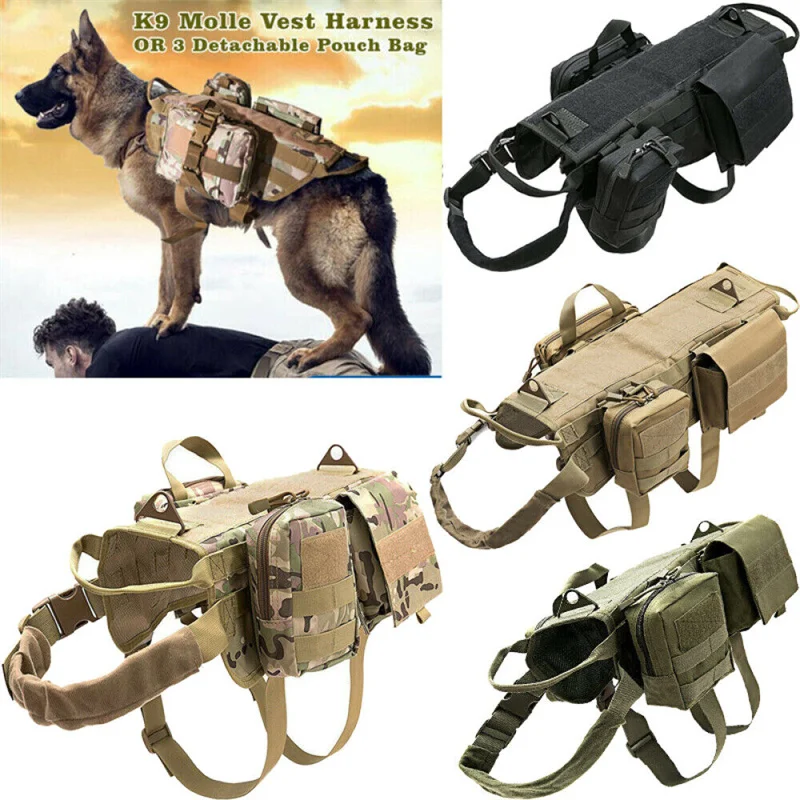 

Tactical Dog Harness Military No Pull Pet Harness Vest For Medium Large Dogs Training Hiking Molle Dog Harness With 3 Pouches