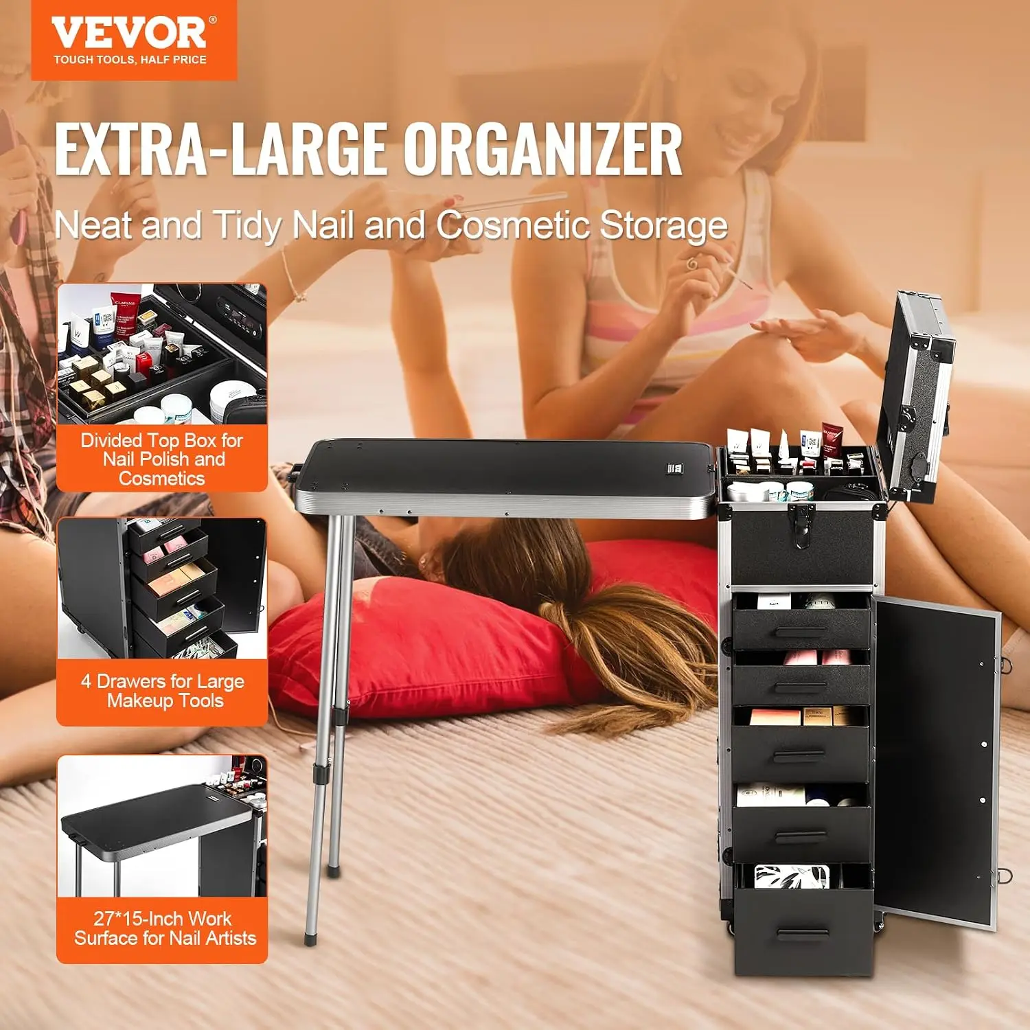 Professional Makeup Train Case Make Up Carrier Storage Organizer Box For Women And Girls