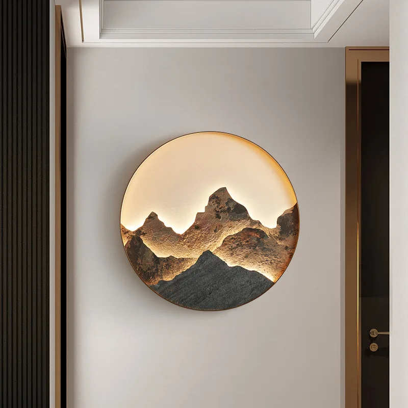 Modern luxury mural   Chinoiserie Zen porch lamp round living room landscape  TV background wall mural