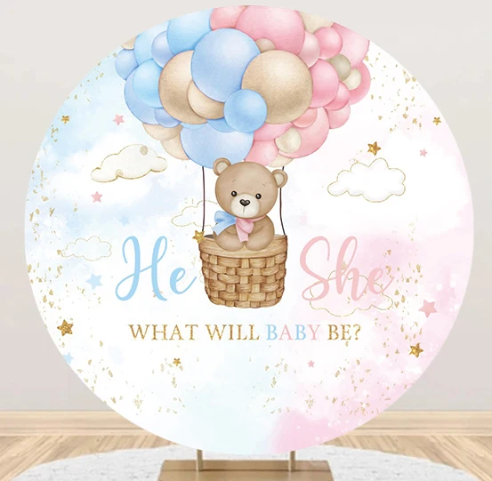 Gender Reveal Round Backdrop Cover Boy Or Girl Newborn Baby Shower Birthday Circle Photography Background He Or She Party Decor