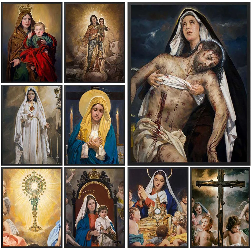 

Jesus Virgin Mary Redemption Christianity Prints Wall Pictures For Living Room Decor Poster Wall Art Canvas Painting Unframed