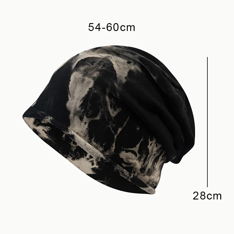 Tie-Dye Beanies for Women Girls Cotton Crimping Casual Heap Heap Hat Elastic Lazy Pullover Cap Korean Versatile Headscarf Bonnet