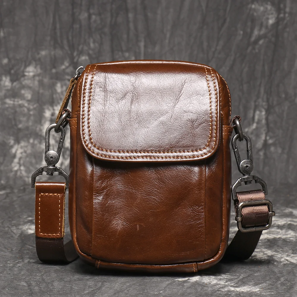 LUOKIR Retro Leather Crossbody Bag, Casual Shoulder Bag, Top Layer Cowhide, Simple and Versatile Waist Bag, Mobile Phone Bag