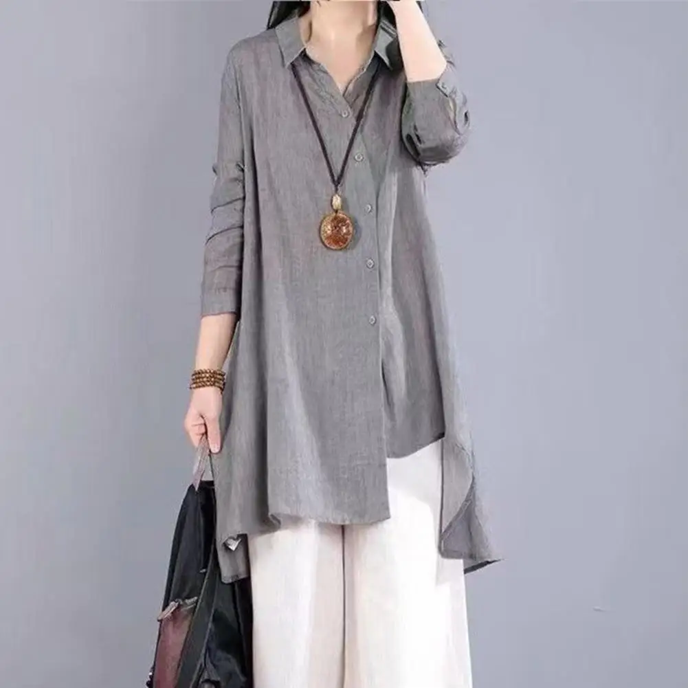

Women Shirt Irregular Design Cotton And Linen Long Sleeved Shirt For Spring And Summer Mid To Long Length Leisure Shirt 80%