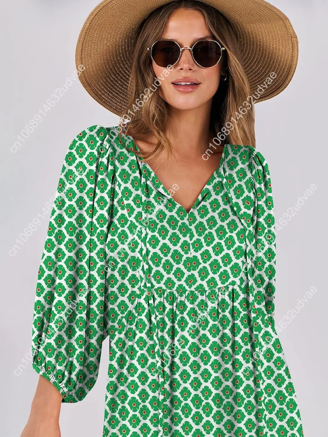 Womens Boho Maxi Dresses 2025 Summer V Neck Puff Sleeve Floral Flowy Swing Casual Long Dress