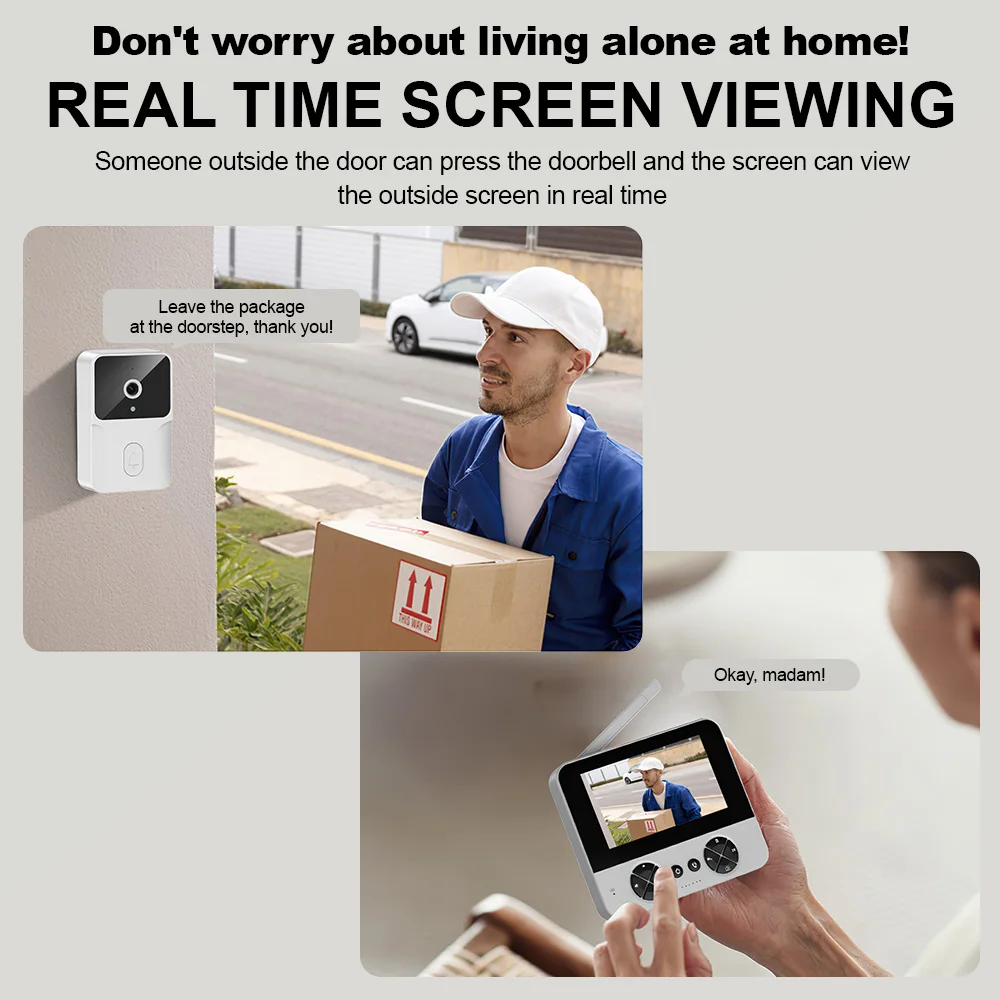 Wireless Video Intercom 4.3" Screen Visual Doorbell IR Night Vision Visual Surveillance Camera Smart Home Security Cam Doorbell